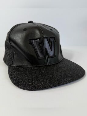 Zephyr Blackout Faux Leather 'W' Snapback Hat | Pebbled Stingray Brim